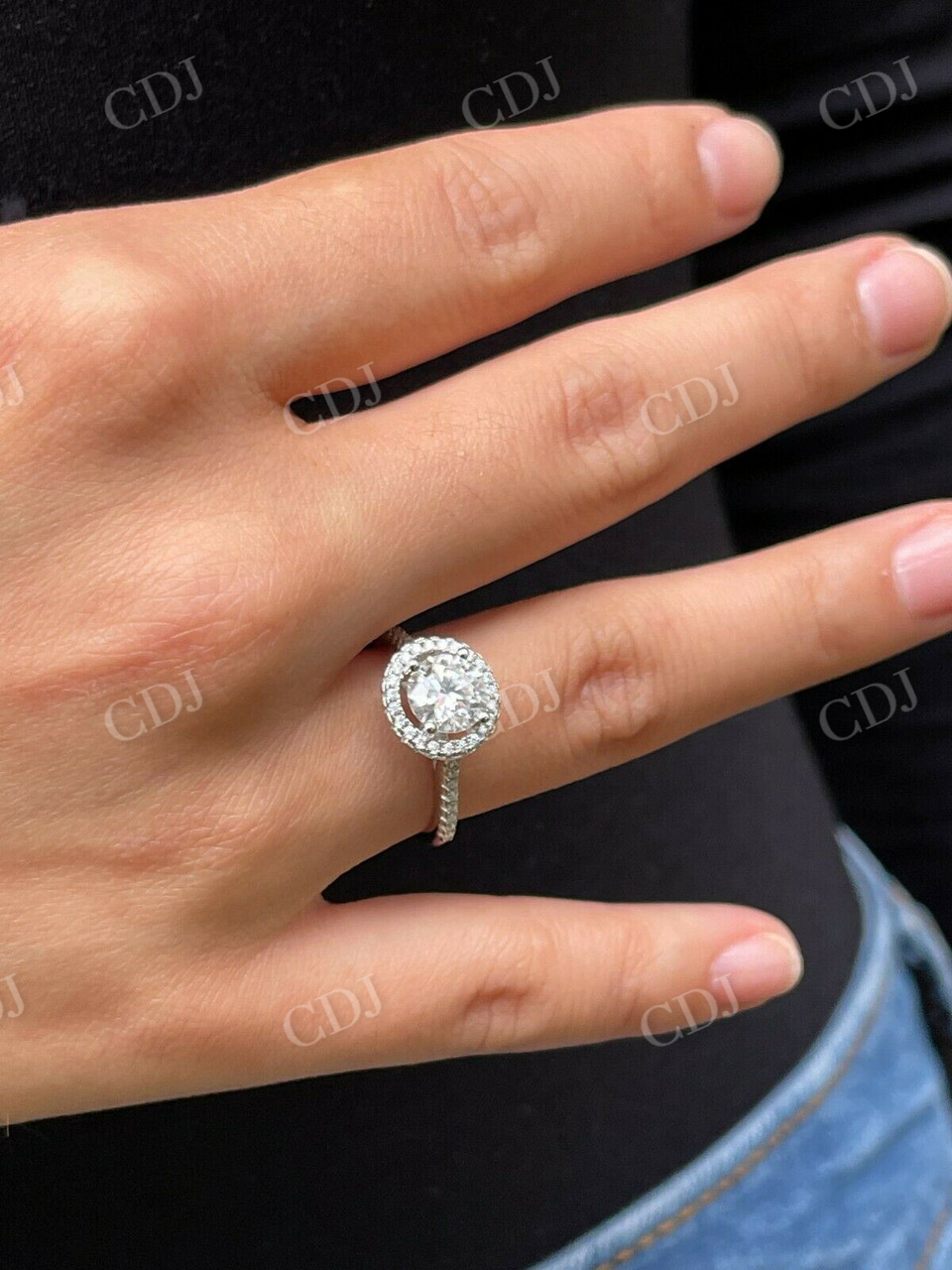 Halo Moissanite Engagement Promise Ring customdiamjewel