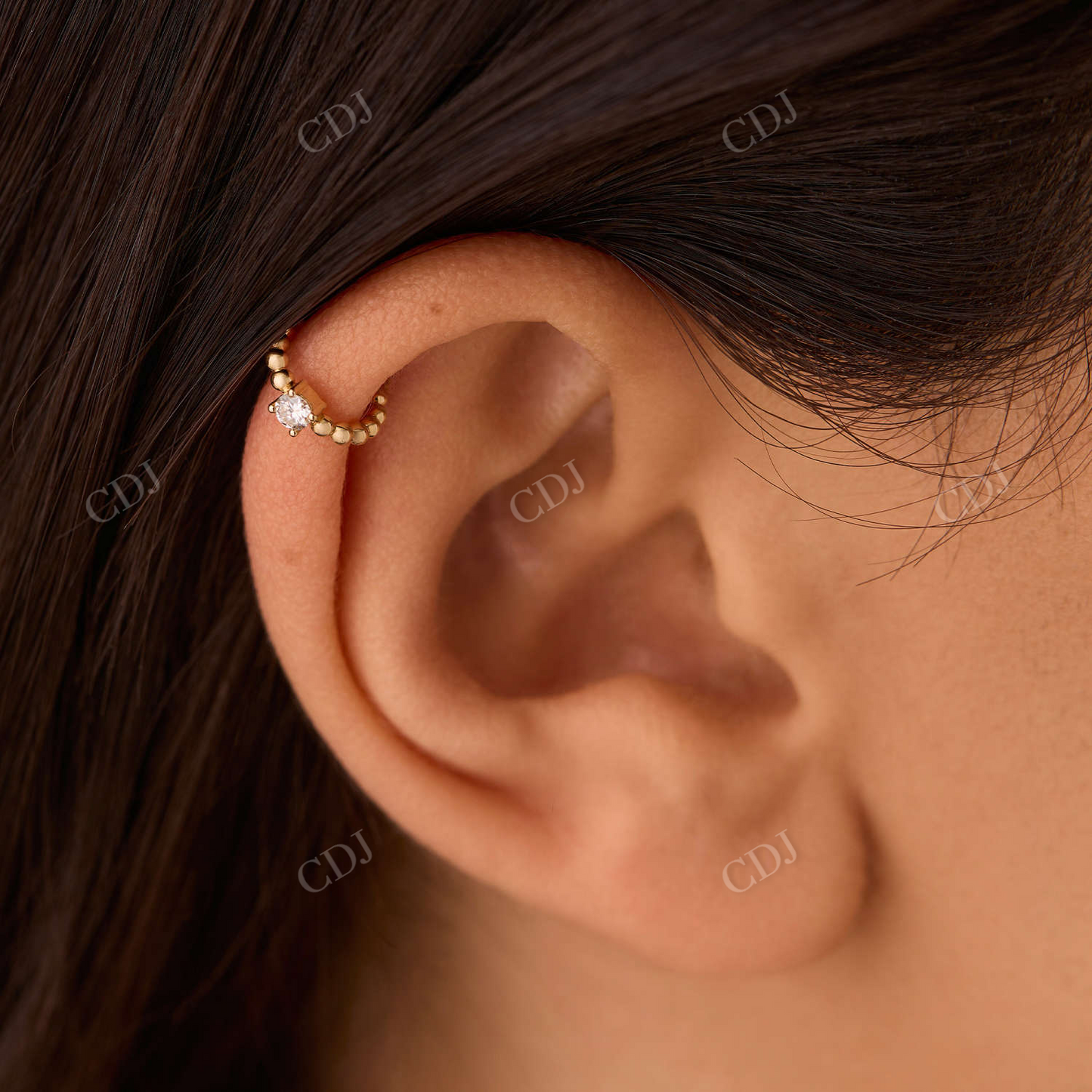 18k Gold Diamond Cartilage Beaded Mini Huggie Earring customdiamjewel