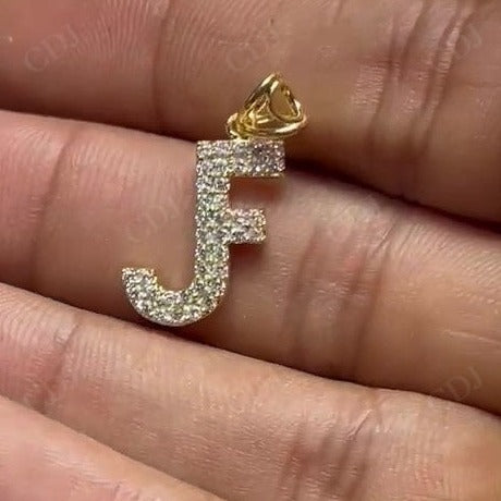 Custom Letter JF Round Lab Grown Diamond 14K Yellow Gold Pendant