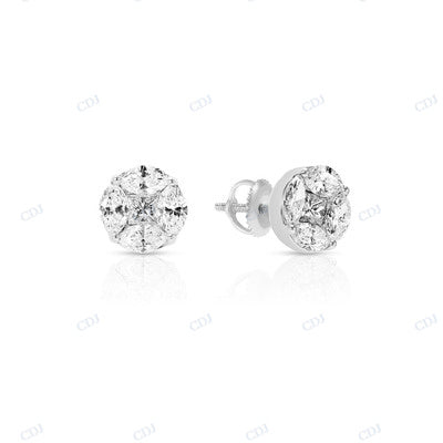 Colorless Round Shape Diamond White Gold Earrings hip hop jewelry CustomDiamJewel