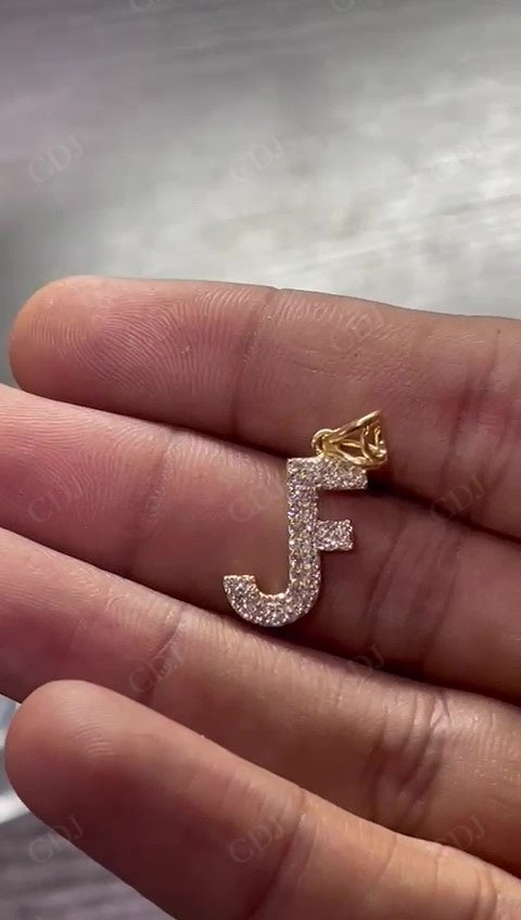 Custom Letter JF Round Lab Grown Diamond 14K Yellow Gold Pendant hip hop jewelry customdiamjewel