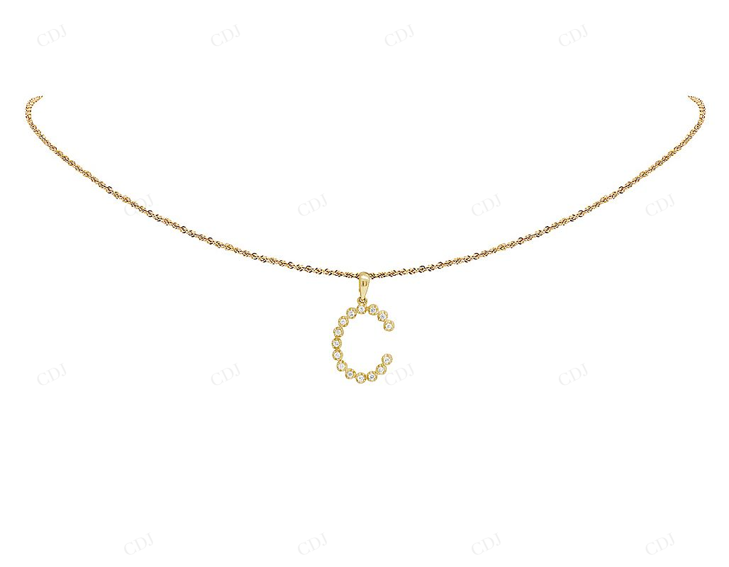 1" 0.20 CTW 10K Gold Natural Diamond Initial C Pendant CustomDiamJewel