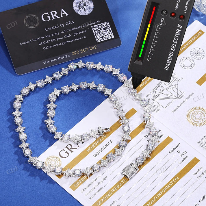 8MM Star Link Moissanite Silver Tennis Chain hip hop jewelry CustomDiamJewel