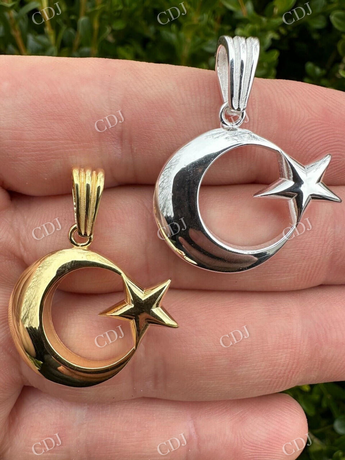 14k Gold Crescent Moon & Star Islam Pendant customdiamjewel