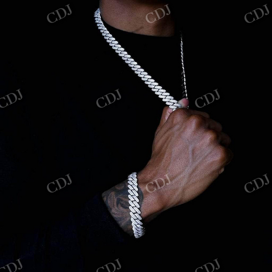 Diamond Prong Cuban Chain and Bracelet In Gold For Men  customdiamjewel   