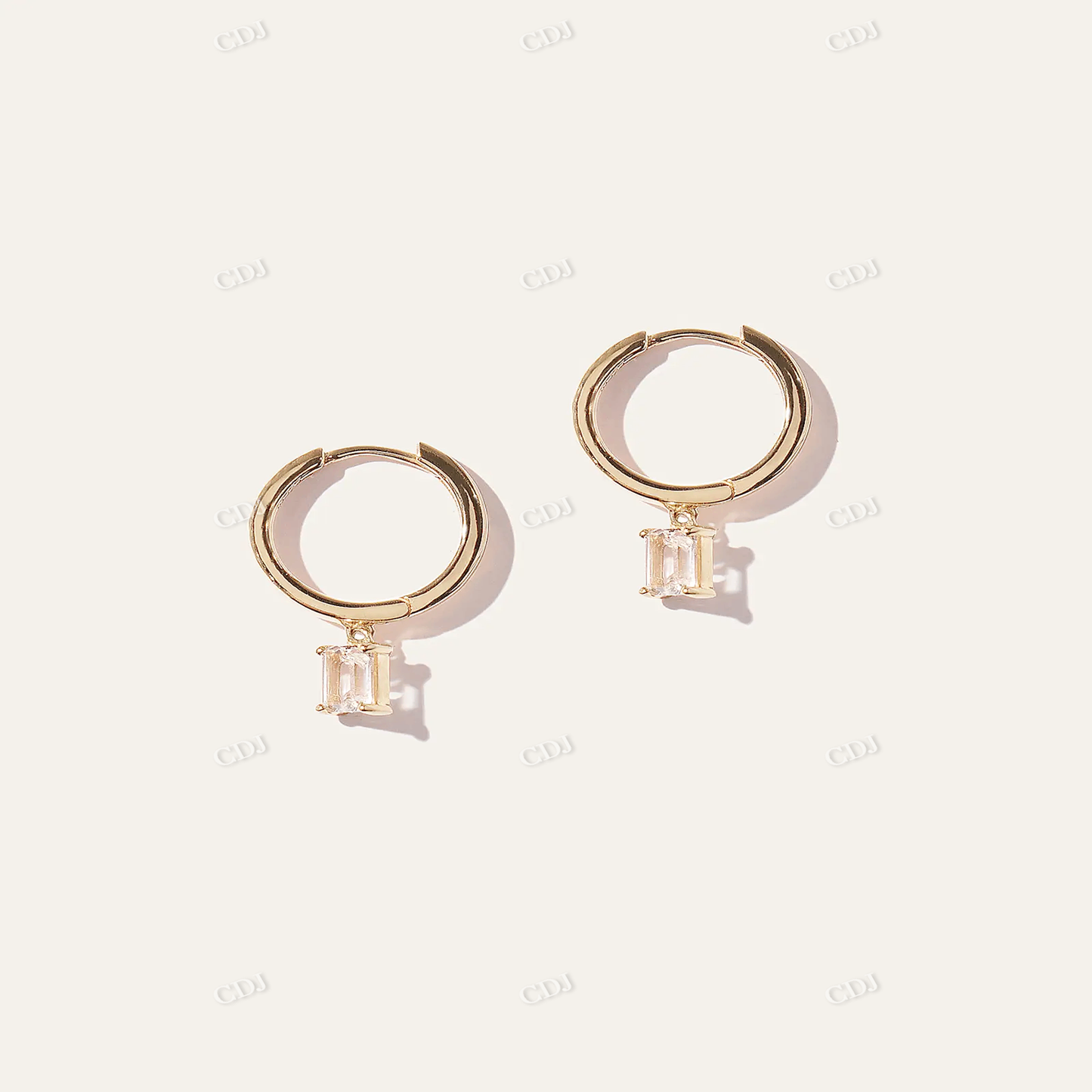 10K Gold Emerald Cut Topaz Dangle Hoops customdiamjewel