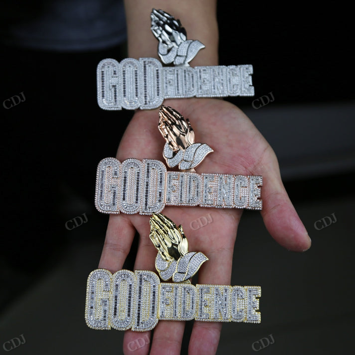 Hip Hop GOD FIDENCE Baguette Moissanite Pendant hip hop jewelry CustomDiamJewel