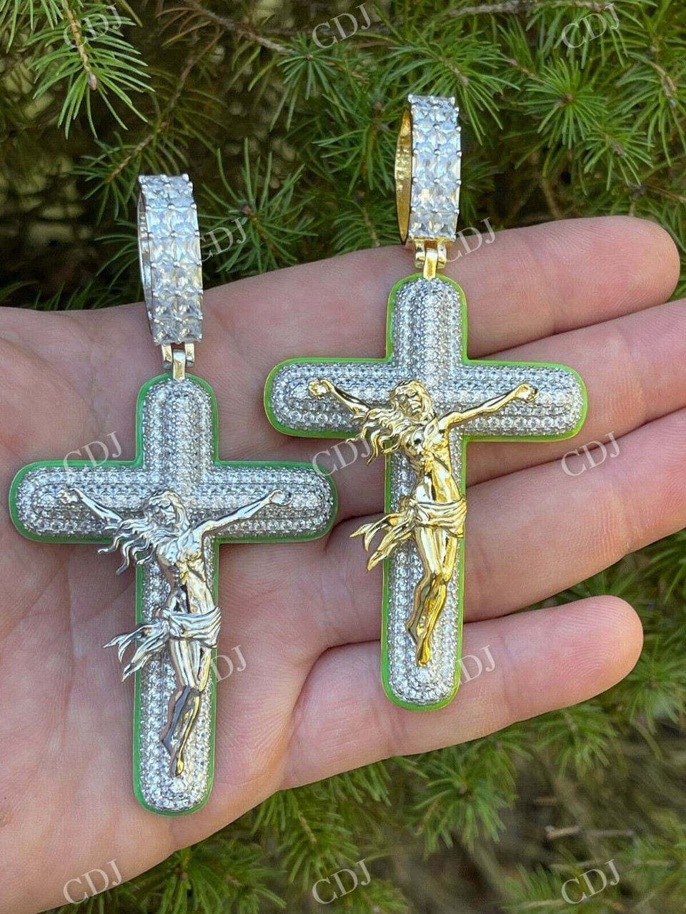 Glow In Dark Cross Jesus Iced Pendant customdiamjewel
