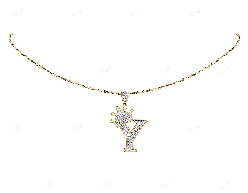 1.6" 0.55 CTW 10K Gold Natural Diamond Crown Initial "Y" Pendant CustomDiamJewel