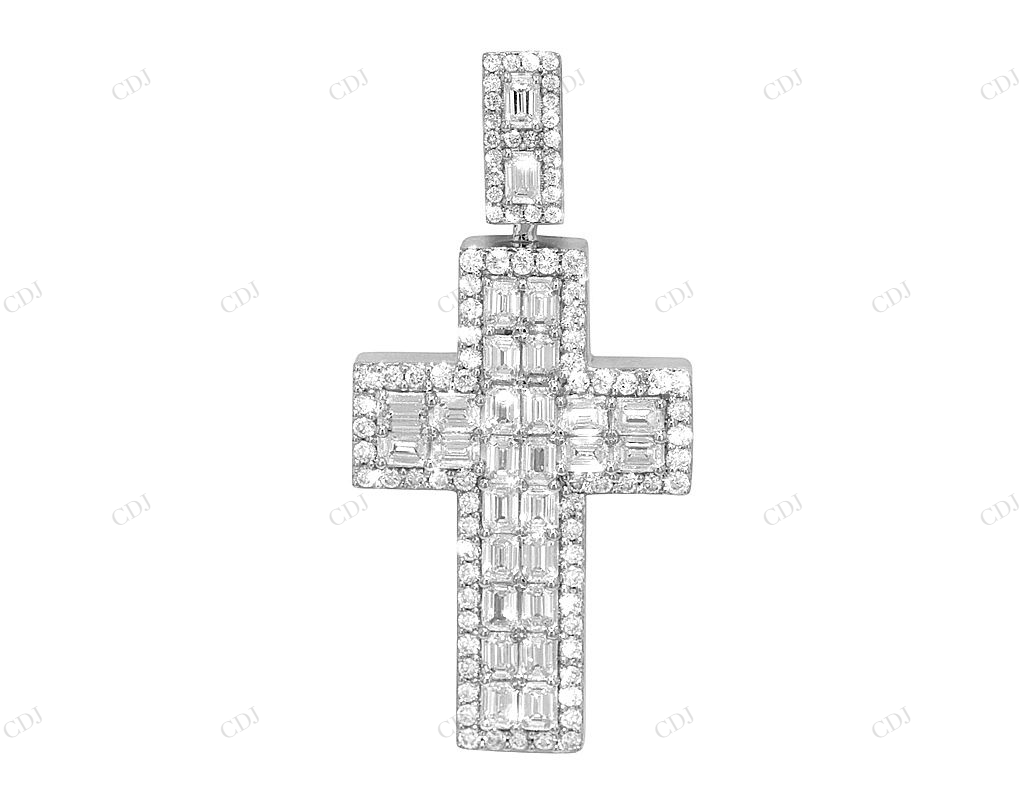 2 Inch Emerald Cut Lab Grown Diamond Gold Cluster Cross Pendant Hip Hop Pendent CustomDiamJewel