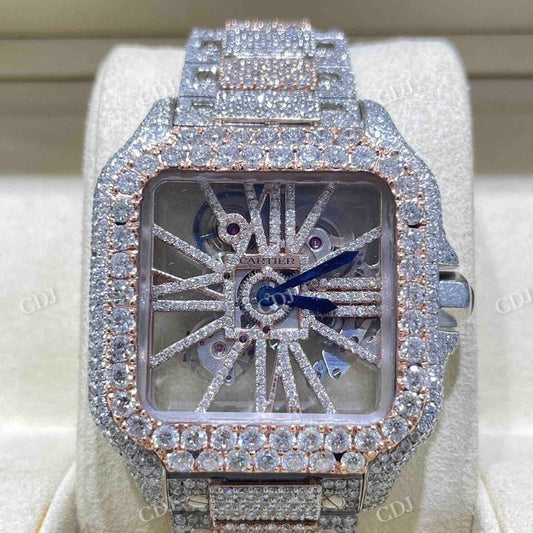 Full White Iced Out Cartier Skelton Moissanite Watch  customdiamjewel   