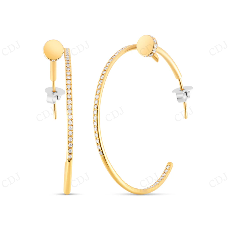 Gold Plated Moissanite Diamond Nail Hoop Earrings Stud earrings CustomDiamJewel