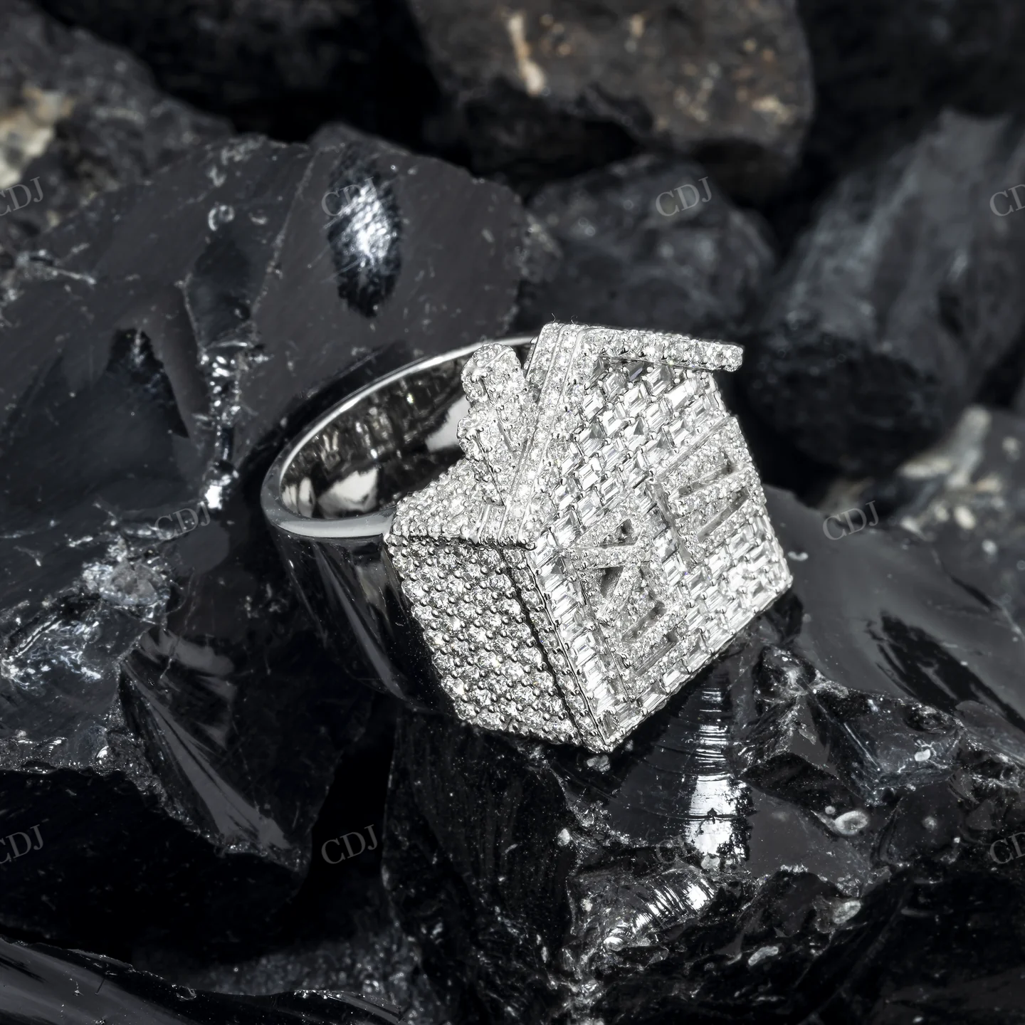 Silver Moissanite Baguette Trap House Ring hip hop ring customdiamjewel