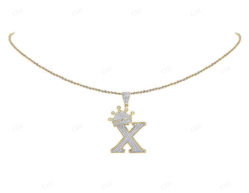 1.6" 0.65 CTW 10K Gold Natural Diamond Crown Initial "X" Pendant CustomDiamJewel