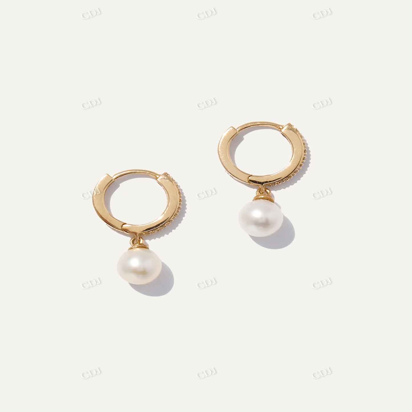 Simple Pearl Dangle Hoop Earrings customdiamjewel