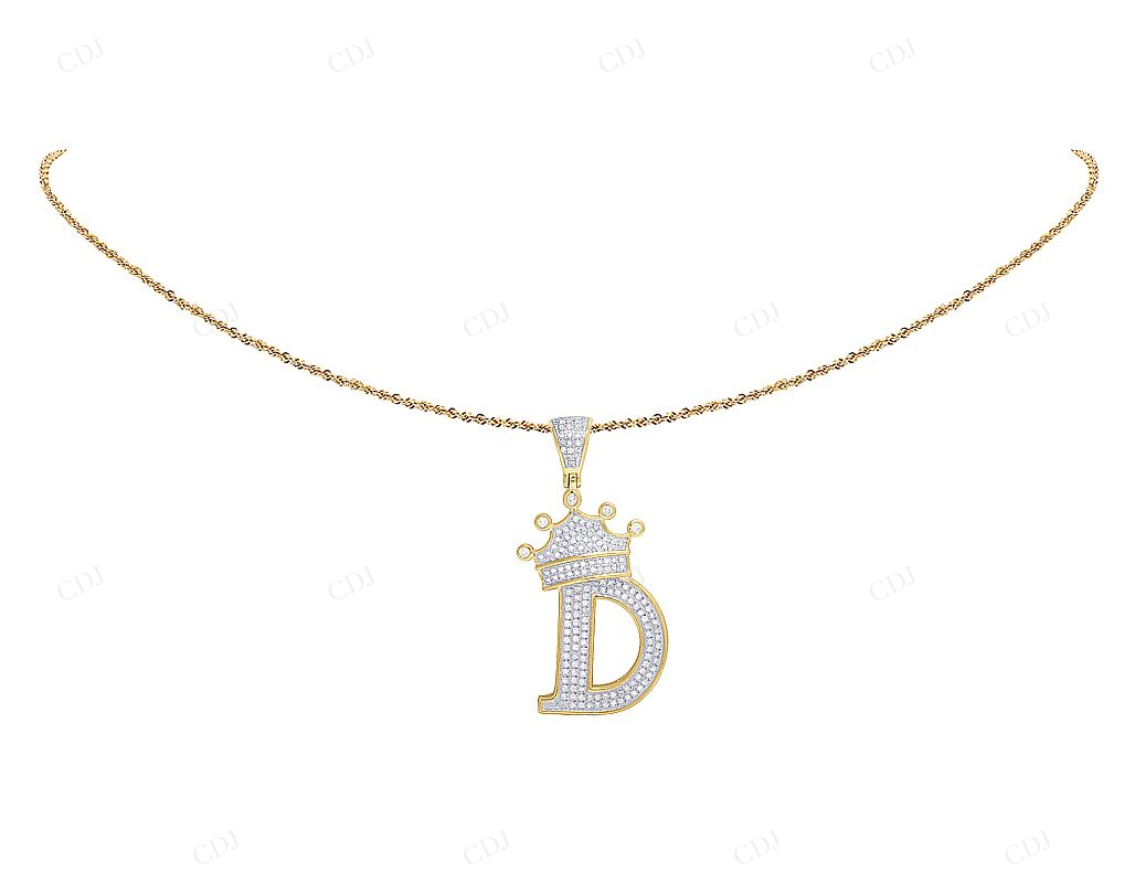 1.75" 0.55 CTW 10K Gold Natural Diamond Crown Initial "D" Pendant CustomDiamJewel