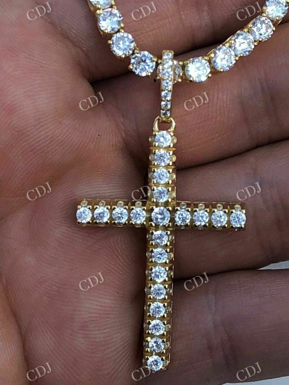 14K Gold Tennis Cross Diamond Pendant customdiamjewel