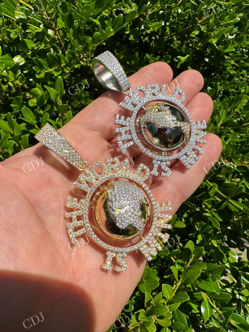 Iced World Is Mine Spinning Globe Pendant customdiamjewel