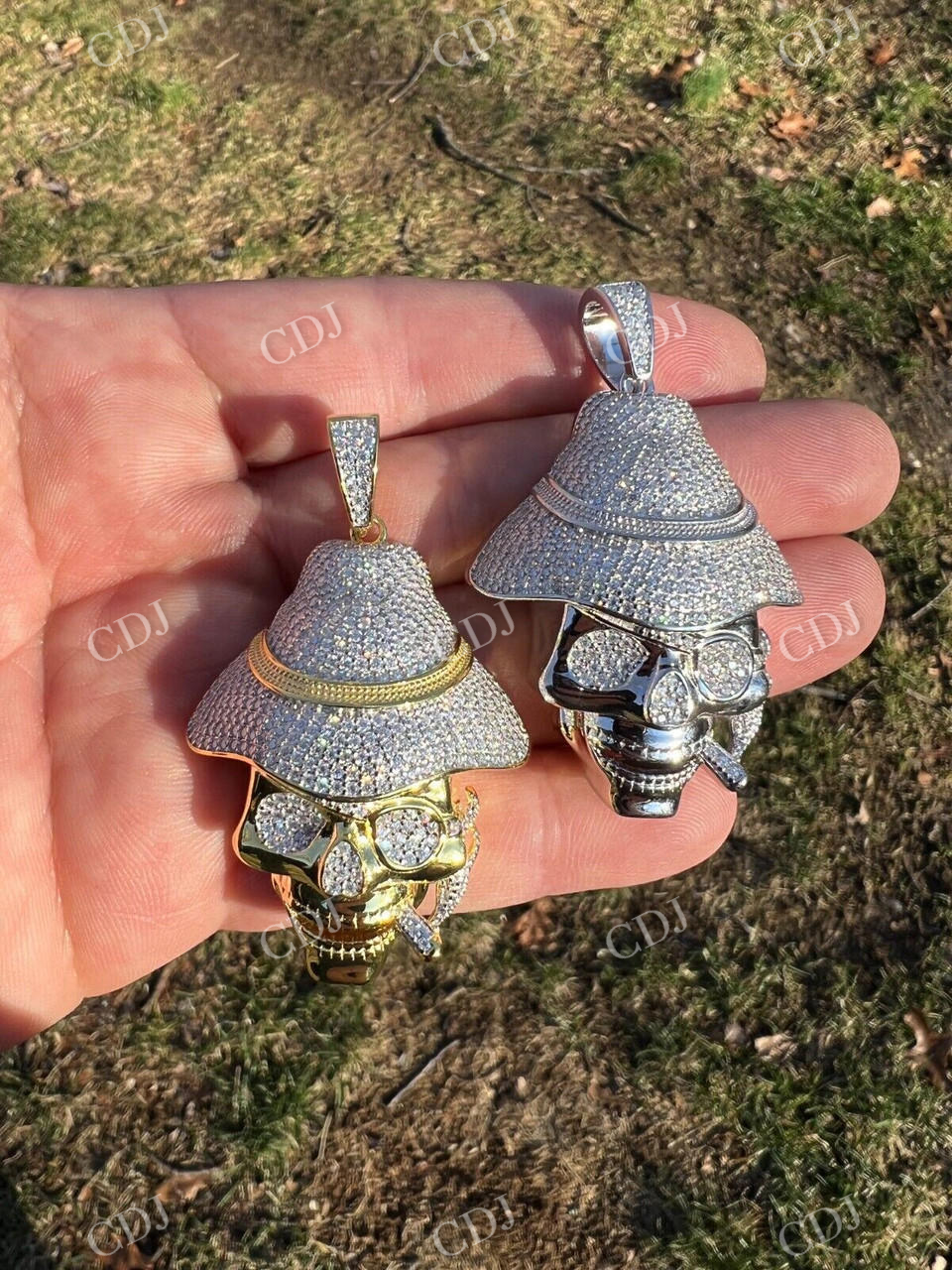 Skull Fedora Hat Smoking Iced Out Hip Hop Pendant customdiamjewel