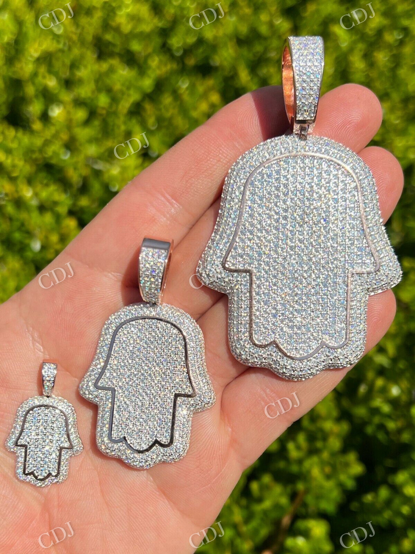 Hamsa Hand fully Iced Out Diamond Pendant customdiamjewel