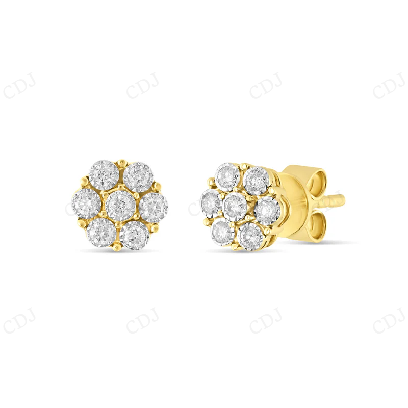 0.20 CT Yellow Gold Flower Stud Bezel Set Earrings Stud earrings CustomDiamJewel