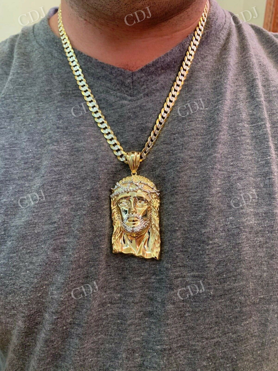 Two Tone Jesus Piece Diamond Pendant customdiamjewel
