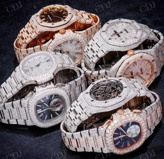 Rose White 41MM Two Tone Handmade Moissanite Men's Patek Wrist Watch customdiamjewel