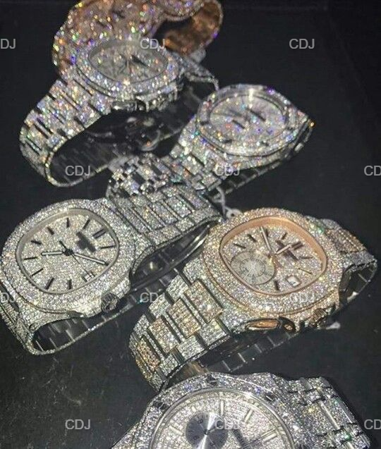 Yellow Dial Patek Philippe Iced Out VVS Diamond Watch customdiamjewel