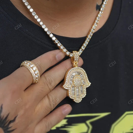 Wholesale Price Silver Hamsa Pendant hip hop jewelry CustomDiamJewel