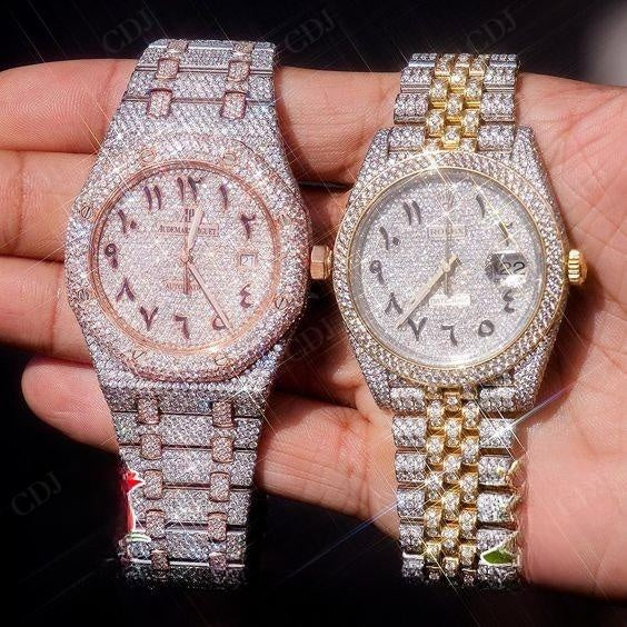 Top Quality Hip Hop Blue Dial Date Just Full Iced Out Moissanite Rolex Watch customdiamjewel