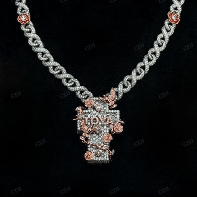 Two Tone Gold Plated Diamond Cross Pendant hip hop jewelry CustomDiamJewel