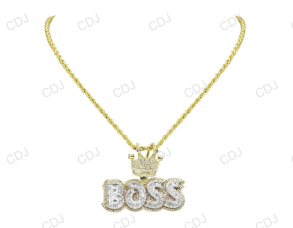 925 Silver Moissanite BOSS Crown Letter Pendant hip hop jewelry CustomDiamJewel