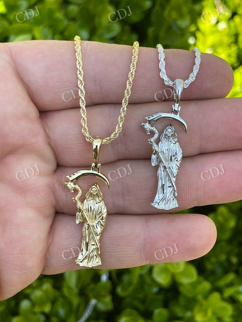 14K Gold Santa Muerte Grim Reaper Death Pendant customdiamjewel