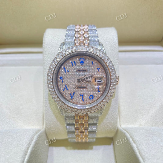 Rolex Jubilee Rose White Blue Arabic Dial Moissanite Watch  customdiamjewel   
