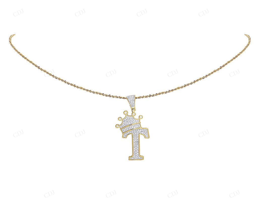 1.6" 0.50 CTW 10K Yellow Gold Natural Diamond Crown "T" Pendant CustomDiamJewel