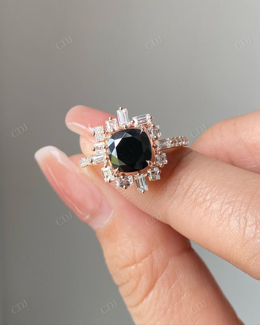 Black Onyx Halo Moissanite Diamond Statement Ring