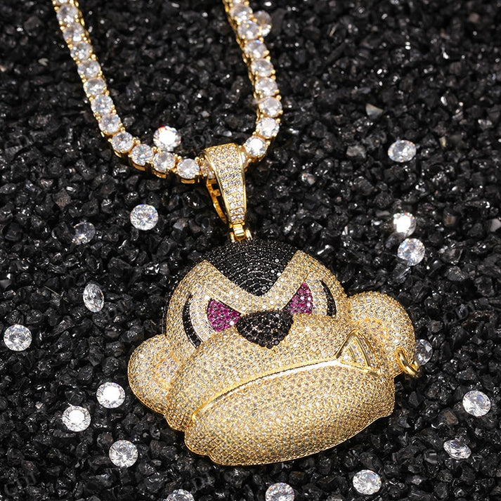 Multi Tone Hip Hop Iced Out Monkey Head Pendant hip hop jewelry CustomDiamJewel