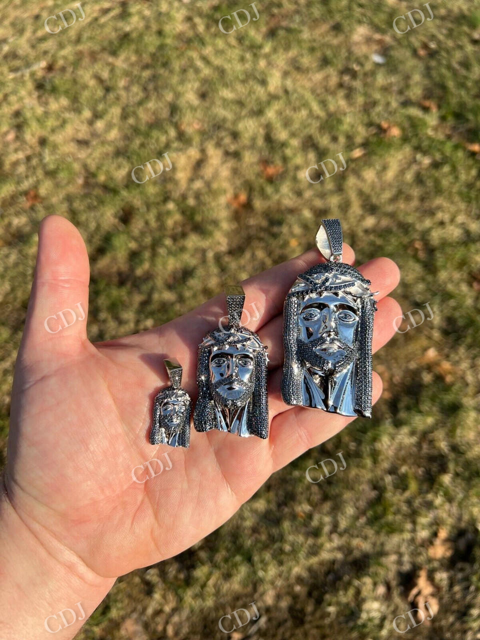 14k Gold Black Stone Jesus Piece Pendant customdiamjewel