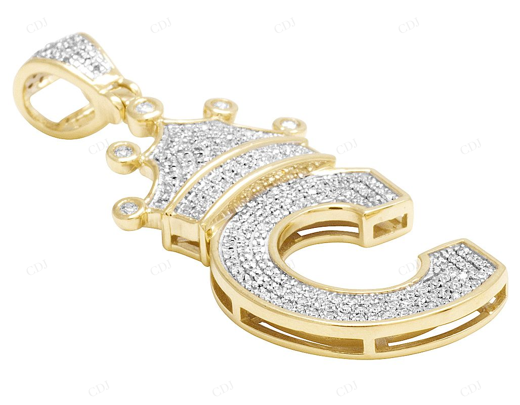 1.8" 0.55 CTW 10K Gold Natural Diamond Crown Initial "C" Pendant CustomDiamJewel