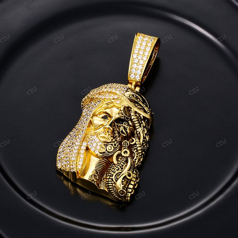 Hip Hop Gold Plated Sterling Silver Jesus Pendant hip hop jewelry CustomDiamJewel