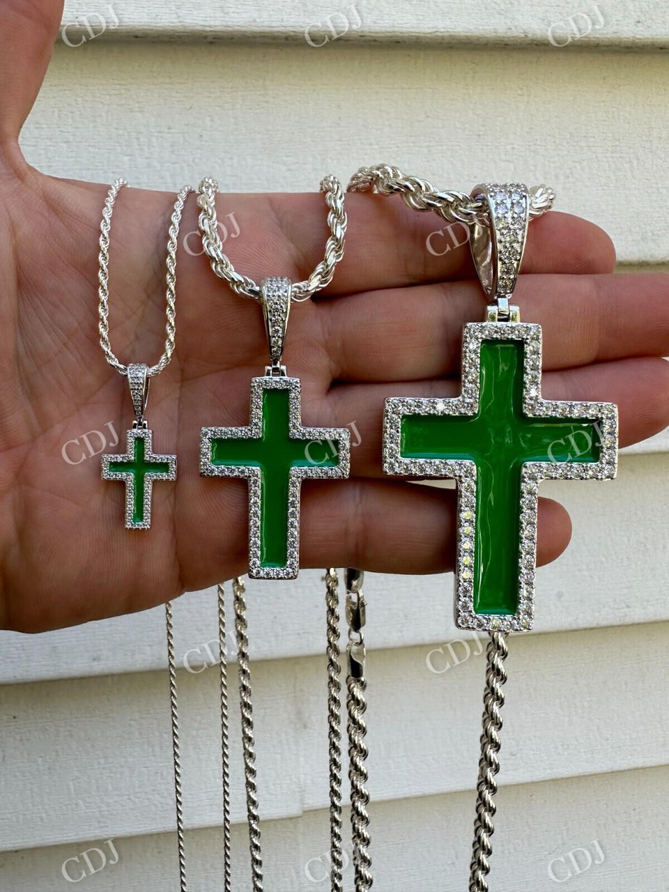 Moissanite Cross Green Enamel Pendant customdiamjewel