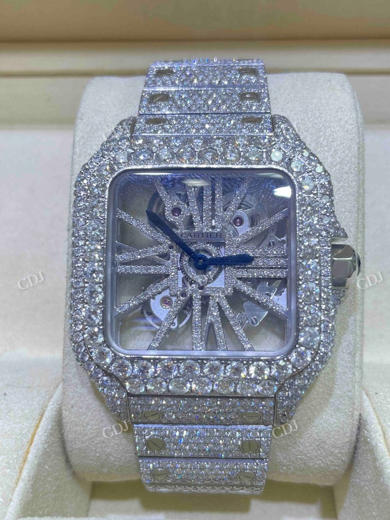 Full White Cartier Skeleton Bust Down ETA Swiss Movement Watch For Men customdiamjewel
