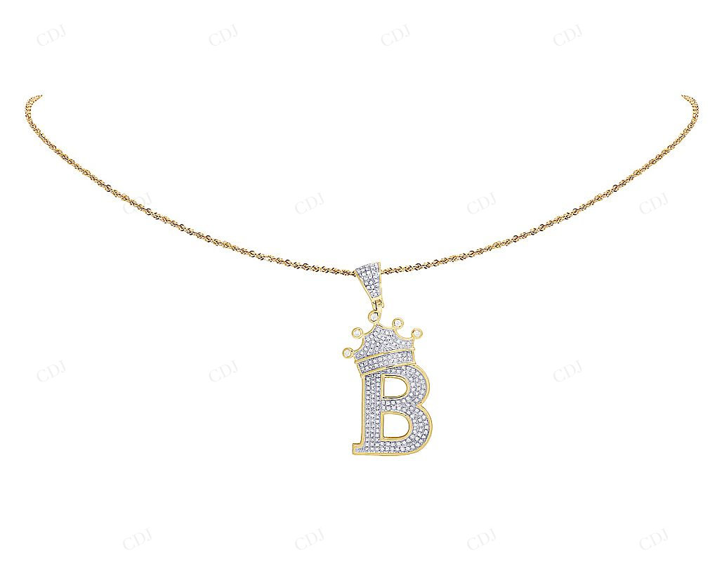 1.75" 0.60 CTW 10K Gold Natural Diamond Crown Initial "B" Pendant CustomDiamJewel