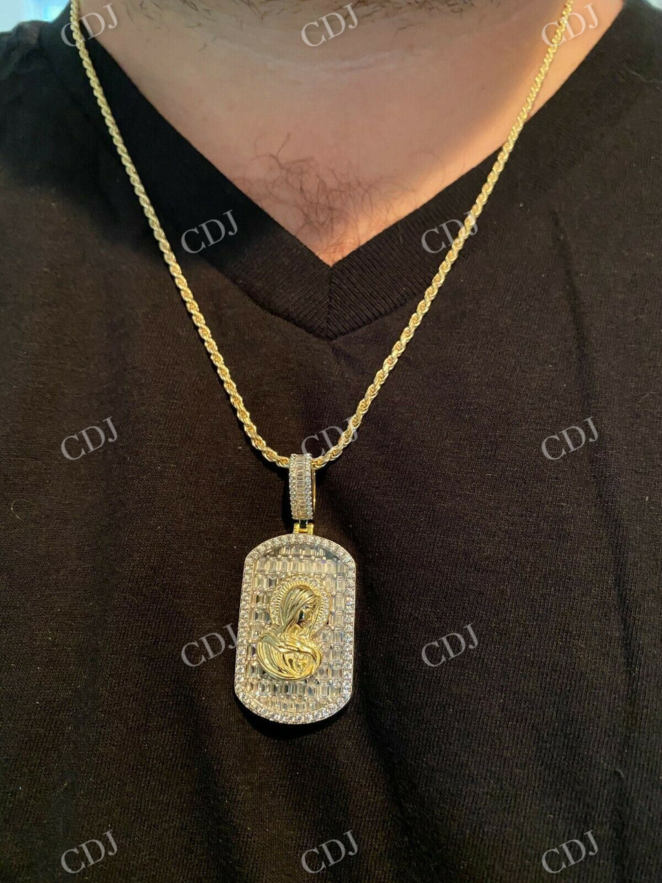 Two Tone Baguette Diamond Pendant customdiamjewel