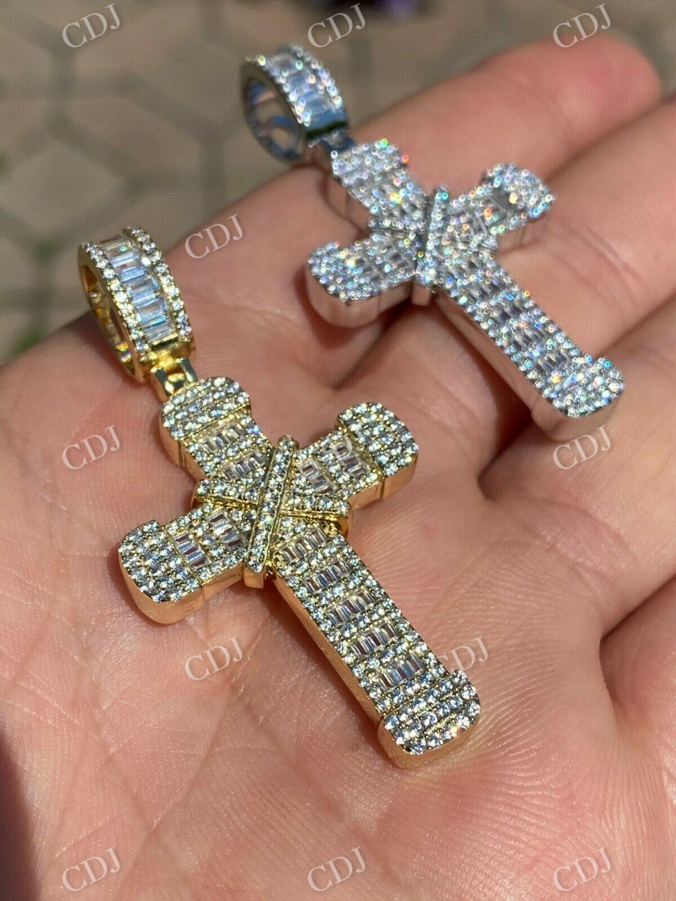 Baguette And Round Diamond Cross Pendant customdiamjewel