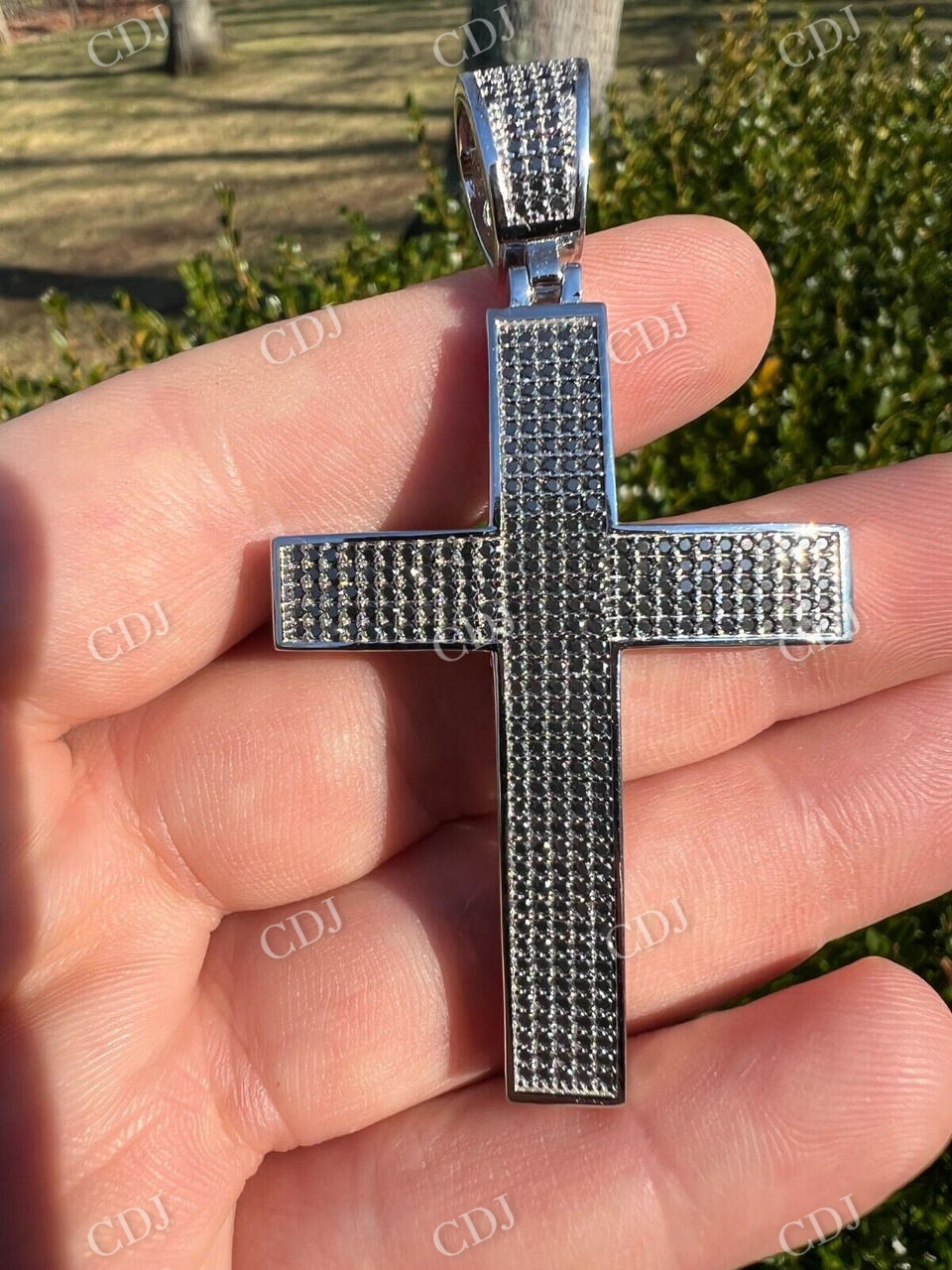 925 Sterling Silver Black Stone Cross Pendant customdiamjewel
