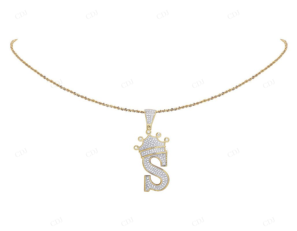 1.75" 0.50 CTW 10K Gold Natural Diamond Crown Initial "S" Pendant CustomDiamJewel