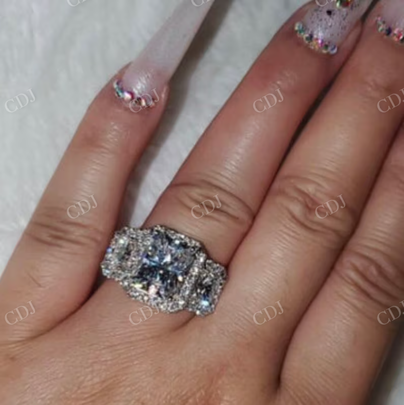 Halo Three Stone Engagement Ring customdiamjewel