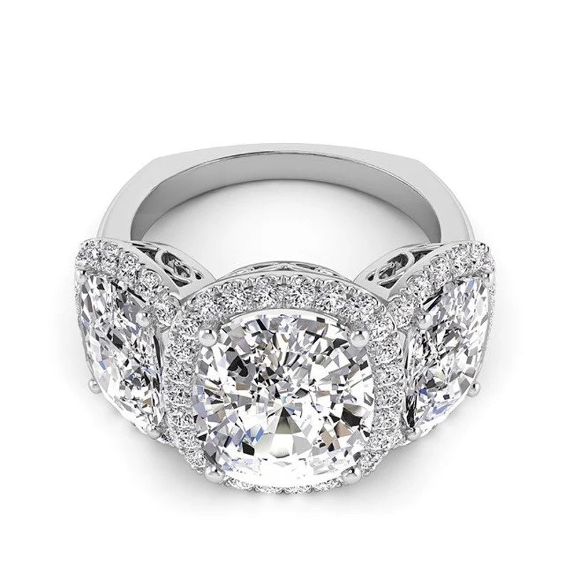 Three Stone Moissanite Engagement Ring customdiamjewel