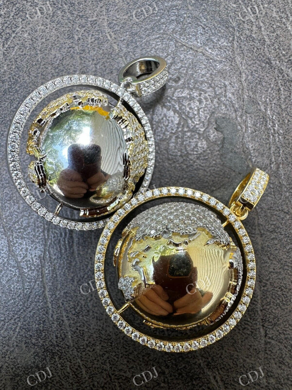 Spinning Globe 3D Out Iced Pendant customdiamjewel